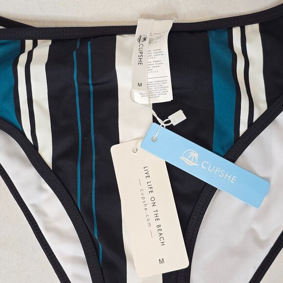 Cupshe Striped Bikini Bottom in Black, Teal, and White, Women's Size M NWT - Picture 4 of 4